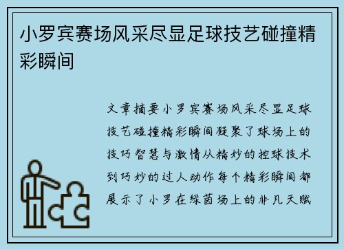 小罗宾赛场风采尽显足球技艺碰撞精彩瞬间