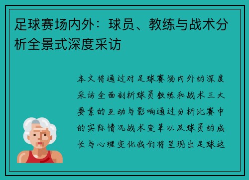 足球赛场内外：球员、教练与战术分析全景式深度采访